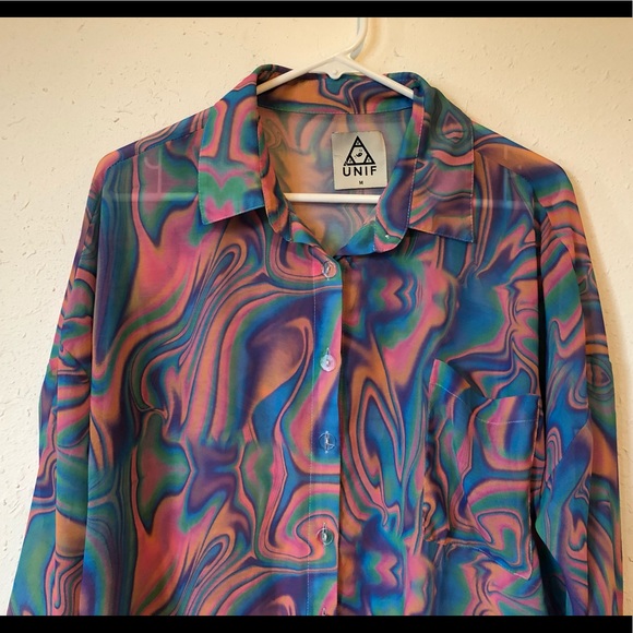 Rare UNIF Trippy Sheer Melt Shirt Tripping M EUC - Picture 4 of 8